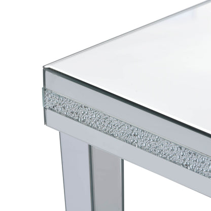 The ON-TRANS stylish modern glass mirrored coffee table features a crystal design and adjustable height legs in silver - The Nex Store