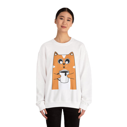 Cute Cat Mug Sweatshirt, Cozy Crewneck, Cat Lover Gift, Animal Apparel, Perfect for Fall, Fun Pet Sweatshirt - The Nex Store