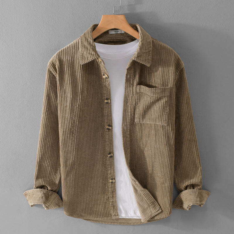 Autumn and winter men's corduroy long sleeved shirt, simple, casual, trendy, retro, handsome men's shirt - The Nex Store