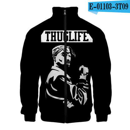 Rap singer 2PAC peripheral 3D color printed casual stand up collar sweatshirt - The Nex Store