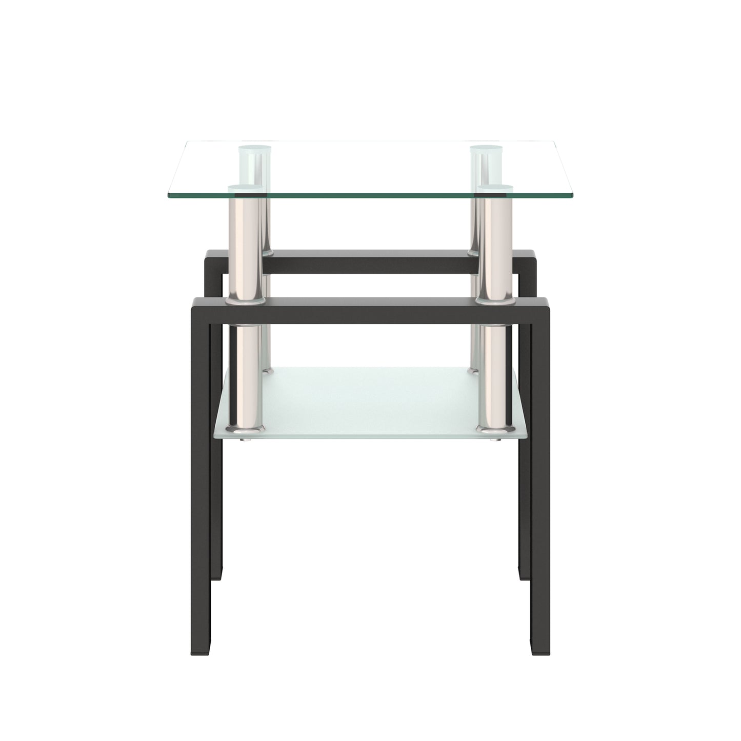1-Piece Modern Tempered Glass Tea Table Coffee Table End Table, Square Table for Living Room, Transparent/Black - The Nex Store