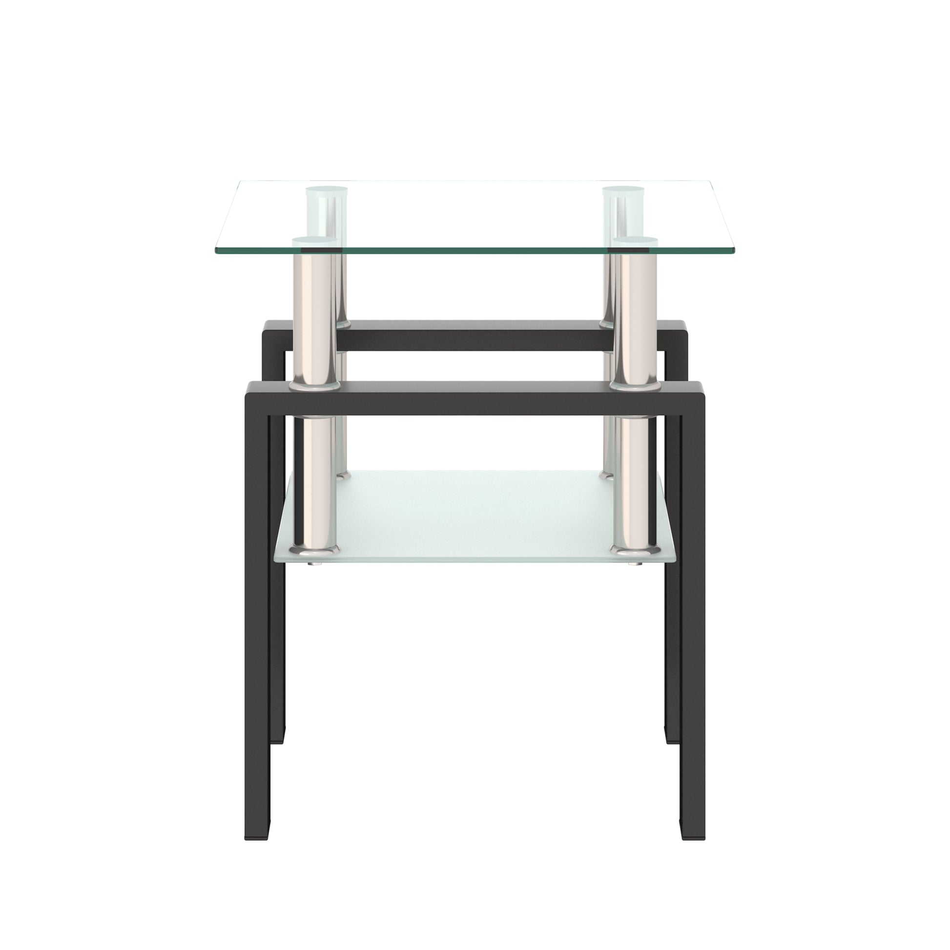 1-Piece Modern Tempered Glass Tea Table Coffee Table End Table, Square Table for Living Room, Transparent/Black - The Nex Store