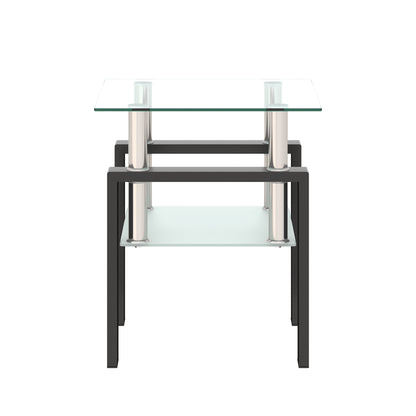 1-Piece Modern Tempered Glass Tea Table Coffee Table End Table, Square Table for Living Room, Transparent/Black - The Nex Store