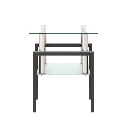 1-Piece Modern Tempered Glass Tea Table Coffee Table End Table, Square Table for Living Room, Transparent/Black - The Nex Store