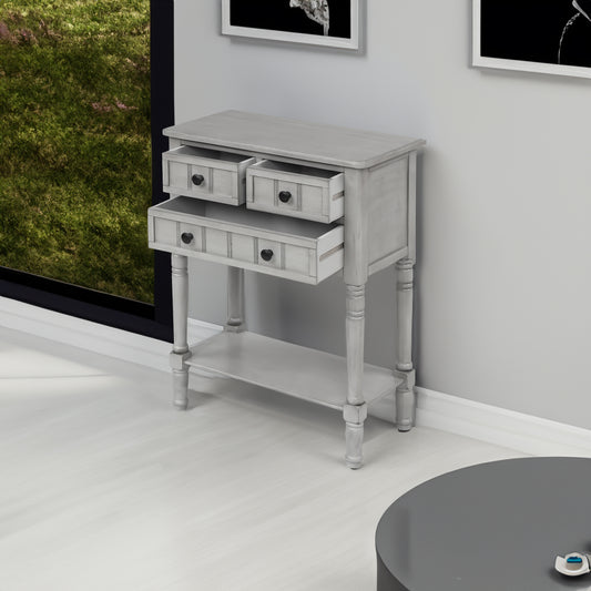 TREXM Narrow Console Desk, Thin Sofa Table with Three Storage Drawers and Living Room Bottom Shelves (Grey Washed) - The Nex Store