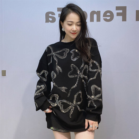 European and American diamond studded casual fashion versatile loose and high-end trendy women's hoodie - The Nex Store