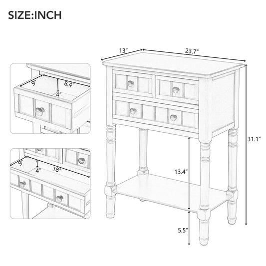 TREXM Narrow Console Desk, Thin Sofa Table with Three Storage Drawers and Living Room Bottom Shelves (Grey Washed) - The Nex Store