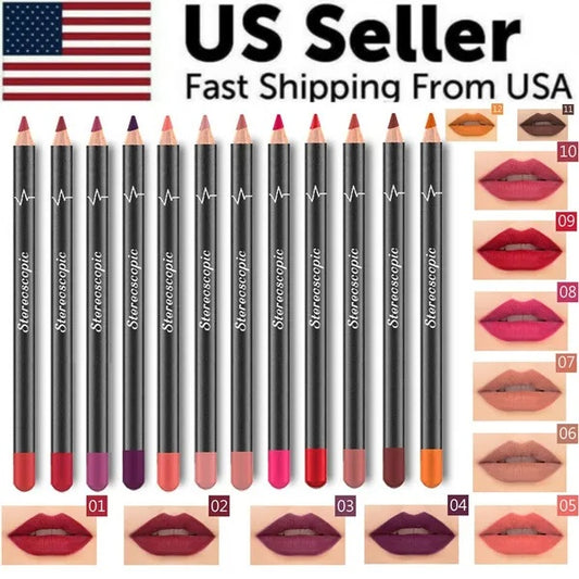 12Pcs Women Waterproof Lipstick Long Lasting Matte Lip Liner Pencil Lip Pen Set - The Nex Store