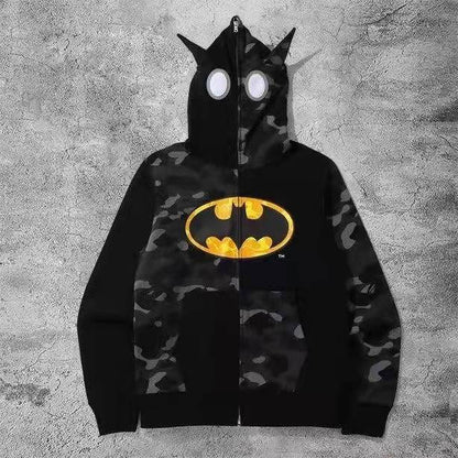 New trendy cartoon printed camouflage patchwork cardigan with zipper and hoodie for teenagers' casual hoodie - The Nex Store