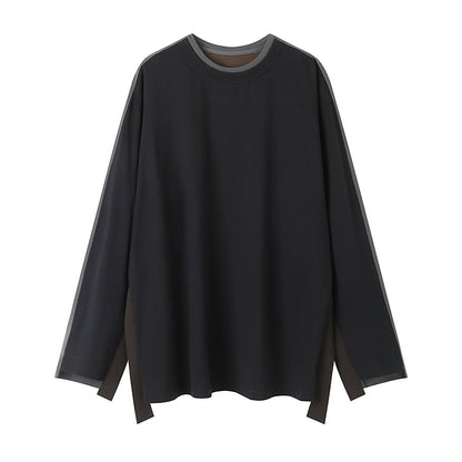 Women's simple and loose mid length T-shirt with contrasting color splicing and raglan sleeves top - The Nex Store