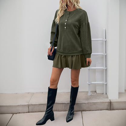 Long sleeved solid color patchwork hoodie dress - The Nex Store