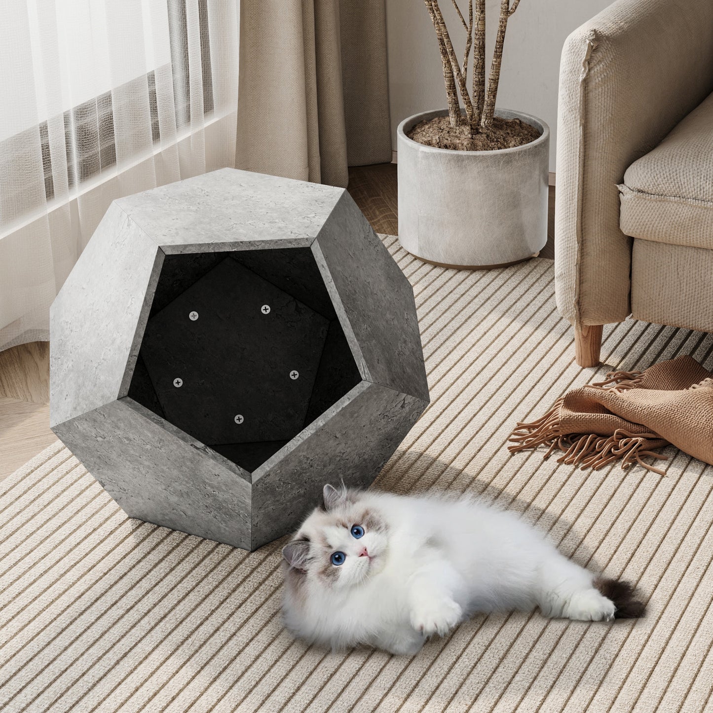 25.98"Modern Pet Furniture Cat Litter Side Table, Sofa Side Table, Planter MDF Multifunctional Furniture, Cement Gray - The Nex Store
