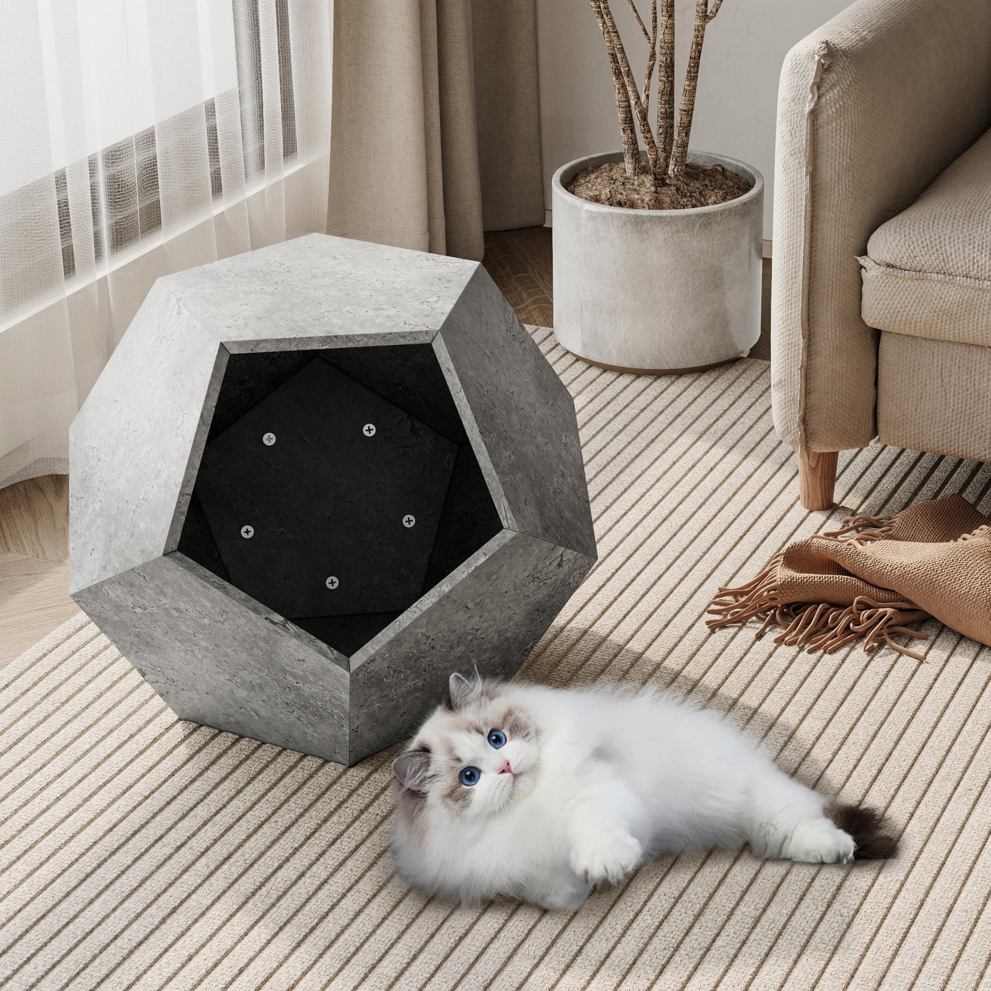 25.98"Modern Pet Furniture Cat Litter Side Table, Sofa Side Table, Planter MDF Multifunctional Furniture, Cement Gray - The Nex Store
