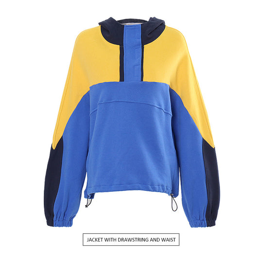 Fashionable casual style, niche design, splicing, contrasting colors, loose and versatile hooded sweatshirt for women - The Nex Store