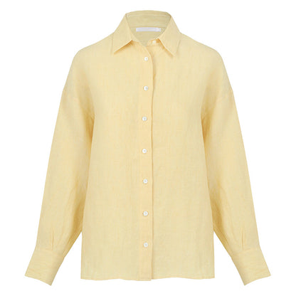 High-end Pure Linen Shirt Women's Spring and Summer Sunscreen Cardigan Loose Top Casual Cross-border Commuting Turn-down Collar Blouse - The Nex Store