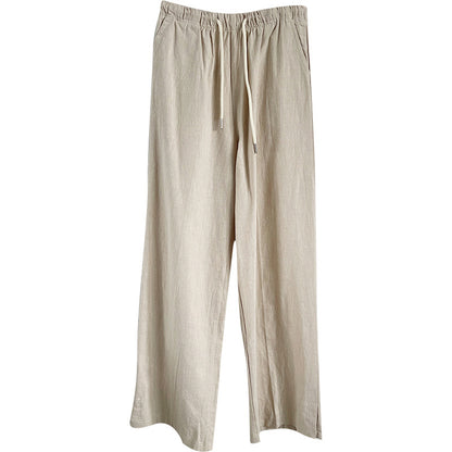 Cotton Linen High-Waist Drawstring Elastic Waist Casual Pants Women Loose Ankle-Length Trousers Summer New Breathable Slimming Straight Leg Pants - The Nex Store