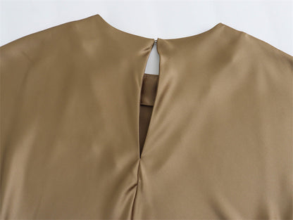 Satin Party Evening Women Midi Dress Elegant Keyhole Back A-Line Robe Sleeveless Female Long Dresses - The Nex Store