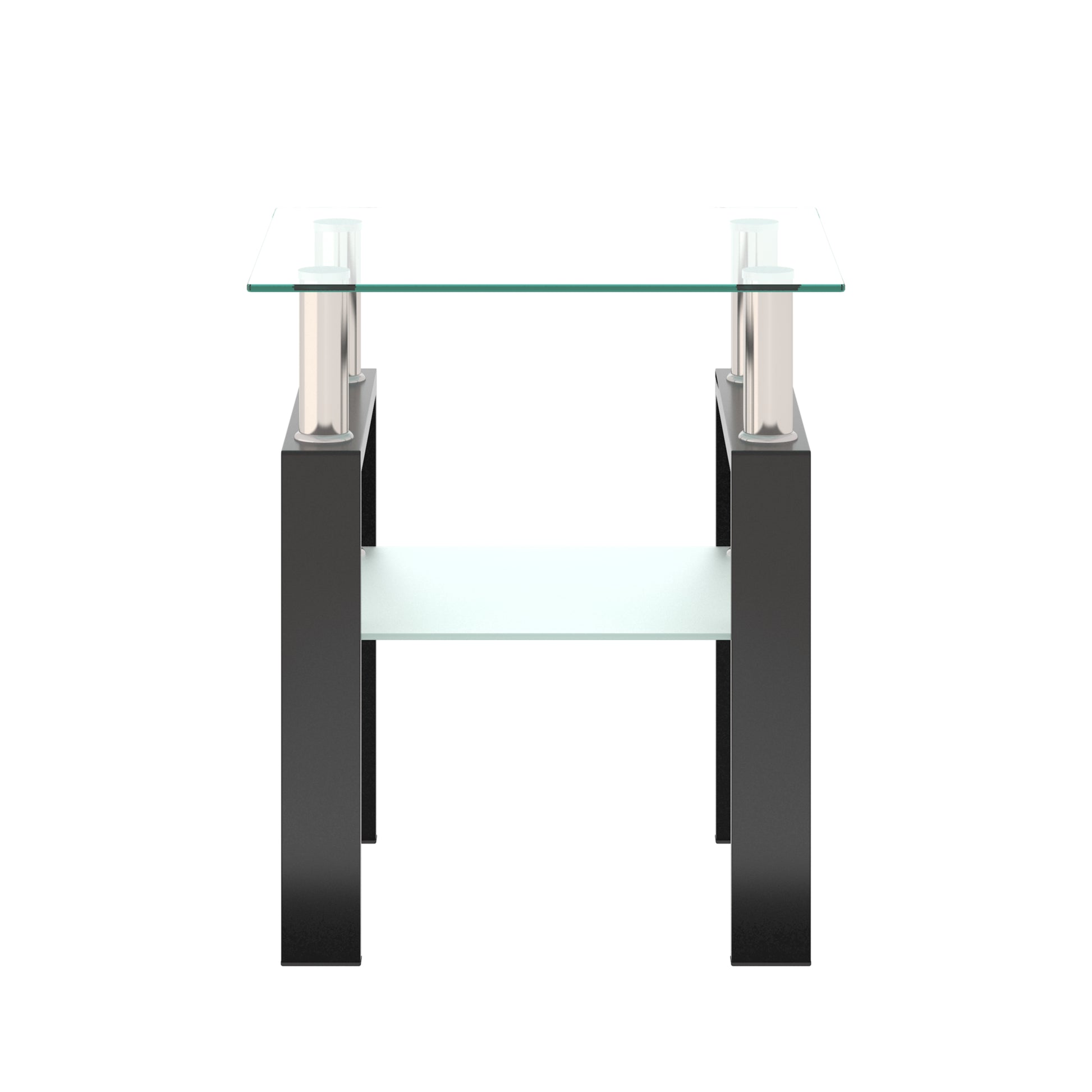 1-Piece Modern Tempered Glass Tea Table Coffee Table End Table, Square Table for Living Room, Transparent/Black - The Nex Store