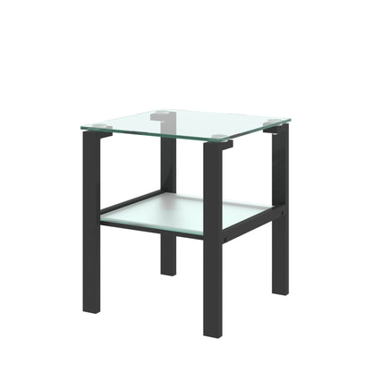 Glass two layer tea table, small round table, bedroom corner table, living room black side table - The Nex Store