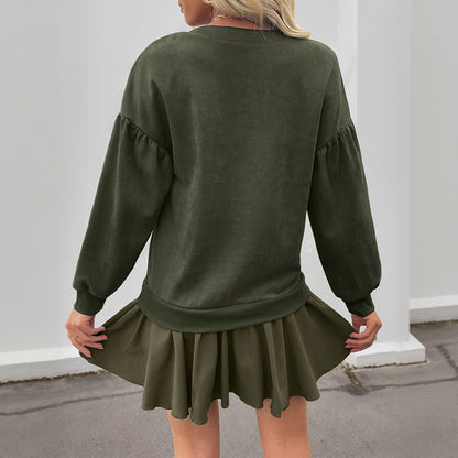 Long sleeved solid color patchwork hoodie dress - The Nex Store