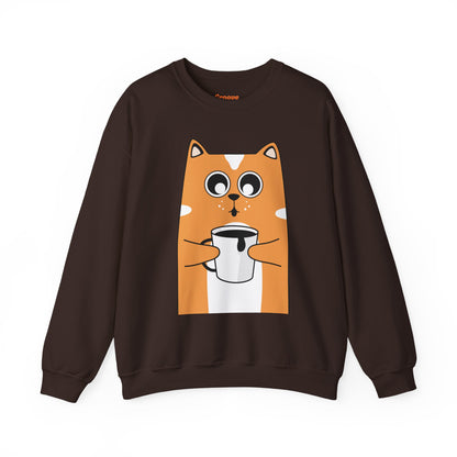 Cute Cat Mug Sweatshirt, Cozy Crewneck, Cat Lover Gift, Animal Apparel, Perfect for Fall, Fun Pet Sweatshirt - The Nex Store