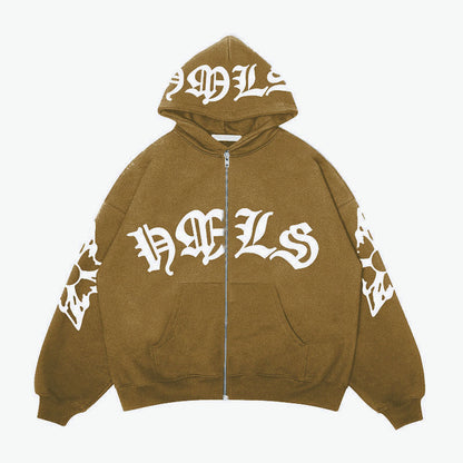 Zipper hoodie Gothic letter printed hoodie oversized hoodie - The Nex Store