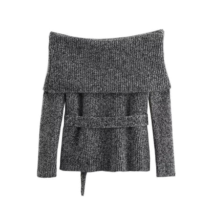 European and American autumn new style fashionable one collar long sleeved waistband top for women - The Nex Store