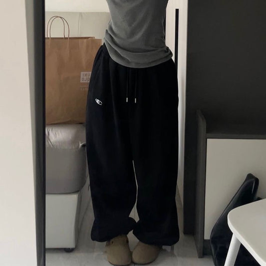 Cotton flannel snow sweatpants with loose silhouette leg binding and floor mopping sports pants - The Nex Store