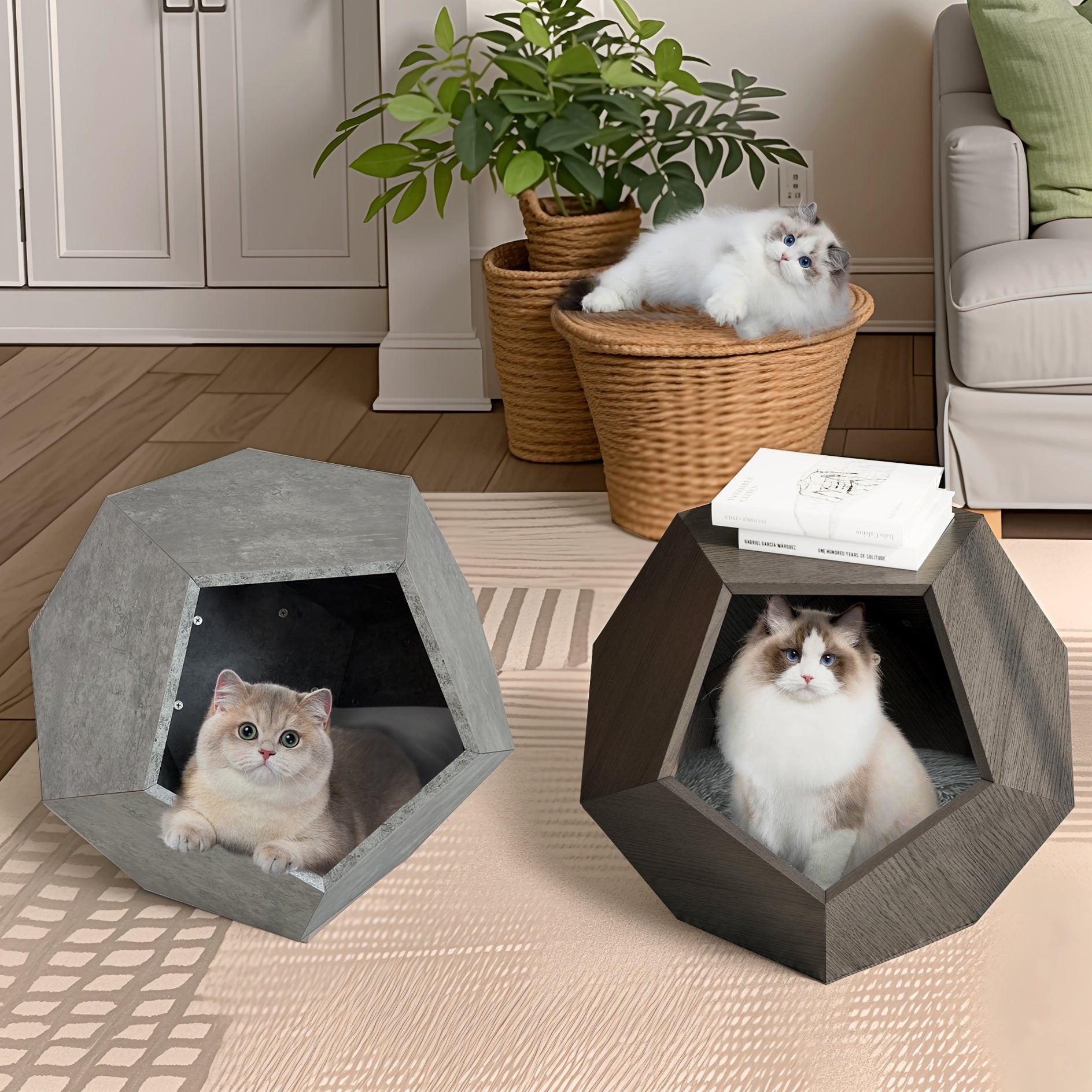 25.98"Modern Pet Furniture Cat Litter Side Table, Sofa Side Table, Planter MDF Multifunctional Furniture, Cement Gray - The Nex Store