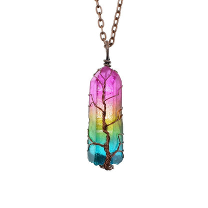 Hot Selling Stone Crystal Pillar Tree Of Life Pendant Ins Fashion Necklace - The Nex Store