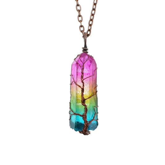 Hot Selling Stone Crystal Pillar Tree Of Life Pendant Ins Fashion Necklace - The Nex Store