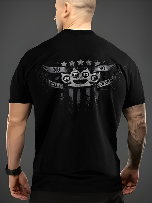 Vintage Letter And Skull Print Round Neck Short Sleeved T-shirt For Men, Casual Summer T-shirt, Suitable For Daily Wear And Vacation Destinations - The Nex Store