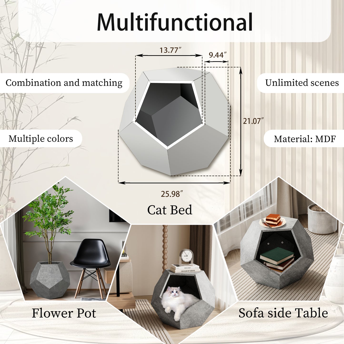 25.98"Modern Pet Furniture Cat Litter Side Table, Sofa Side Table, Planter MDF Multifunctional Furniture, Cement Gray - The Nex Store