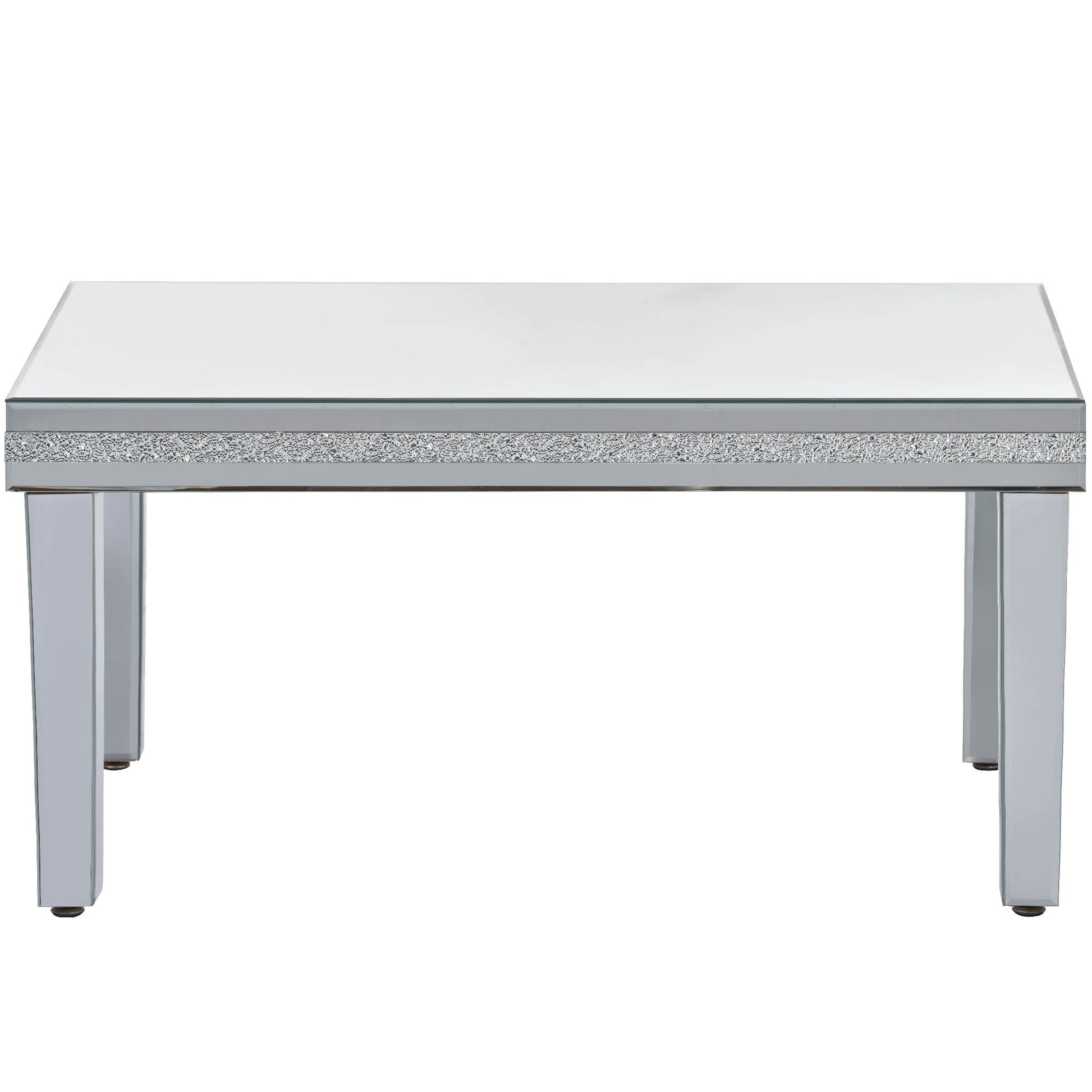 The ON-TRANS stylish modern glass mirrored coffee table features a crystal design and adjustable height legs in silver - The Nex Store