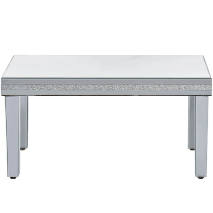 The ON-TRANS stylish modern glass mirrored coffee table features a crystal design and adjustable height legs in silver - The Nex Store