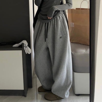 Cotton flannel snow sweatpants with loose silhouette leg binding and floor mopping sports pants - The Nex Store