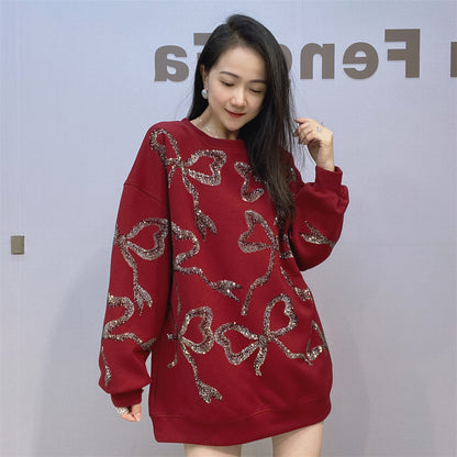 European and American diamond studded casual fashion versatile loose and high-end trendy women's hoodie - The Nex Store