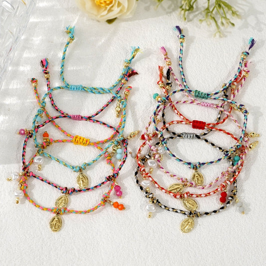 Ethnic Style Colorful Carrying Strap Tag Woven Bracelet For Women