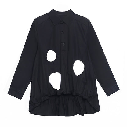 Retro Hong Kong style circle printed long sleeved shirt for women in spring and autumn, new loose and slimming design, niche pleated shirt - The Nex Store