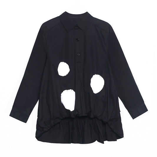 Retro Hong Kong style circle printed long sleeved shirt for women in spring and autumn, new loose and slimming design, niche pleated shirt - The Nex Store