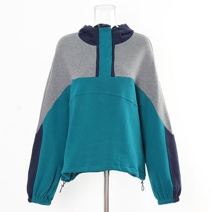 Fashionable casual style, niche design, splicing, contrasting colors, loose and versatile hooded sweatshirt for women - The Nex Store
