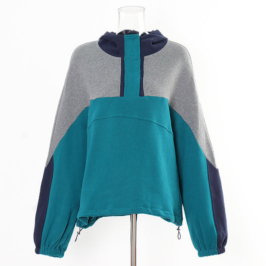 Fashionable casual style, niche design, splicing, contrasting colors, loose and versatile hooded sweatshirt for women - The Nex Store