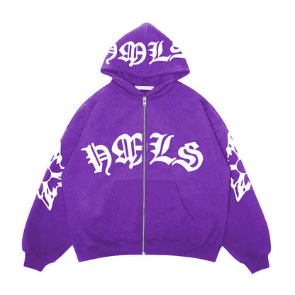 Zipper hoodie Gothic letter printed hoodie oversized hoodie - The Nex Store