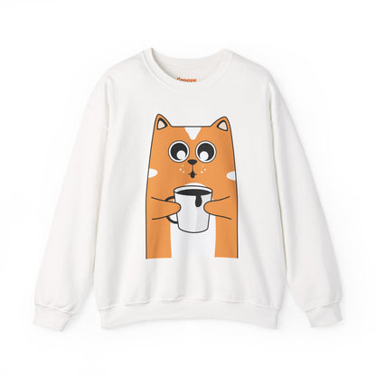 Cute Cat Mug Sweatshirt, Cozy Crewneck, Cat Lover Gift, Animal Apparel, Perfect for Fall, Fun Pet Sweatshirt - The Nex Store