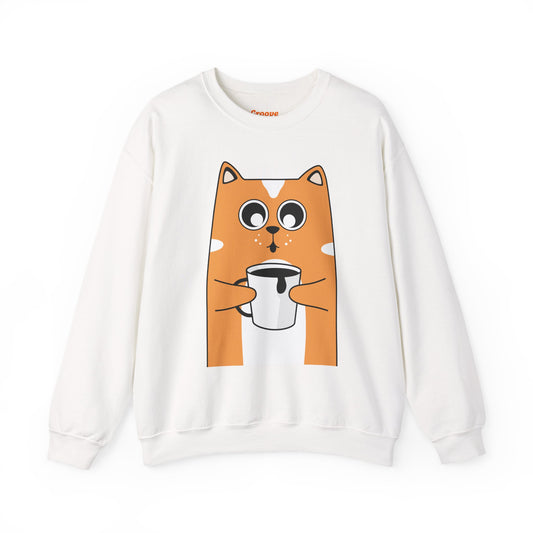 Cute Cat Mug Sweatshirt, Cozy Crewneck, Cat Lover Gift, Animal Apparel, Perfect for Fall, Fun Pet Sweatshirt - The Nex Store