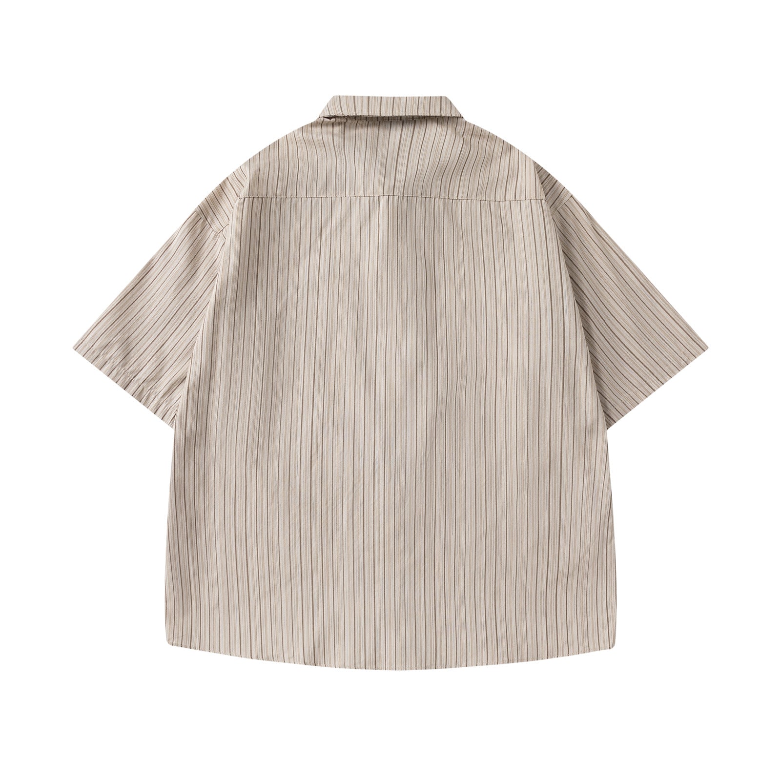 Striped Short-Sleeved Shirt Unisex College Style  Loose Fit All-Match Dress Shirt with Tie - The Nex Store