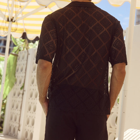 Fashion Mens Clothing Men's Hollow-out Breathable Short-sleeved Lapel Casual Shirt - The Nex Store