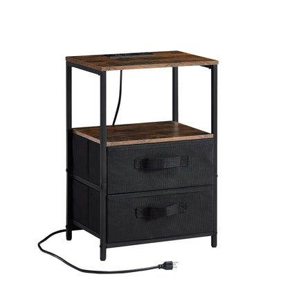 Tea table with charging station, bedside table with USB port, socket and cloth bag, 2 drawers - The Nex Store