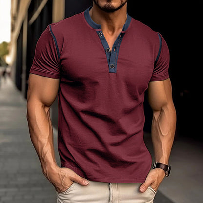 Fashion Short-sleeved Polo Shirt Summer Button V-neck T-shirt Tops Mens Clothing - The Nex Store