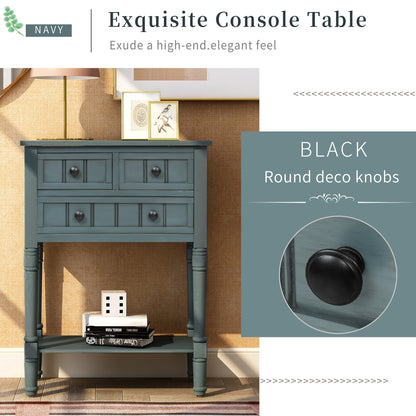 TREXM Narrow Console Table, Slim Sofa Table with Three Storage Drawers and Bottom Shelf for Living Room, Easy Assembly (Navy) - The Nex Store